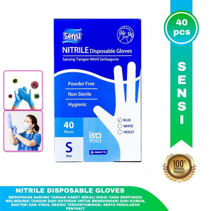 Sarung tangan nitrile biru handscoon nitrile sarung tangan karet sarung tangan medis 1 Box isi 40pcs