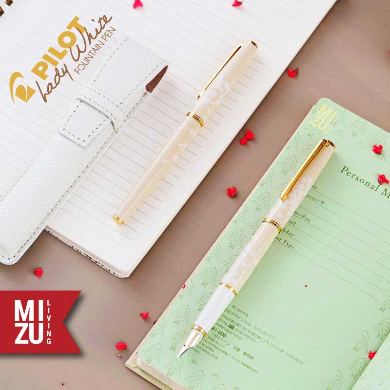 

MIZU PILOT LADY WHITE FD-18SR 14K Gold Nib Sakura Cherry Blossom JAPAN Fountain Pen