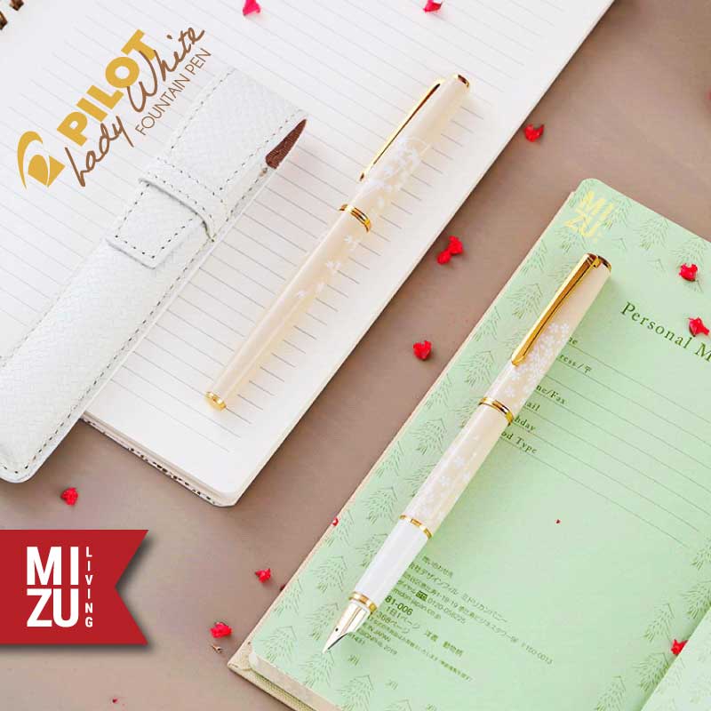 MIZU PILOT LADY WHITE FD-18SR 14K Gold Nib Sakura Cherry Blossom JAPAN Fountain Pen