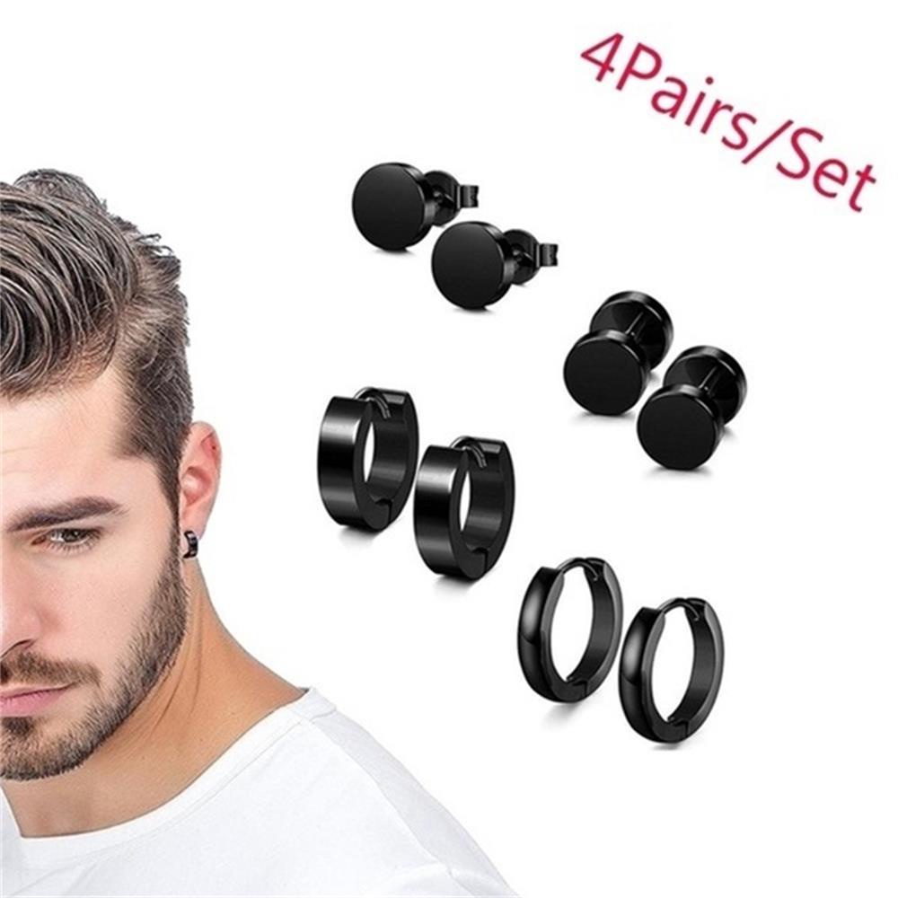 Lily 4pasang/Set Piercing Ear Studs Fashion Gothic Barbell Bar Surgical Steel Cartilage Helix Menjuntai Drop Stud