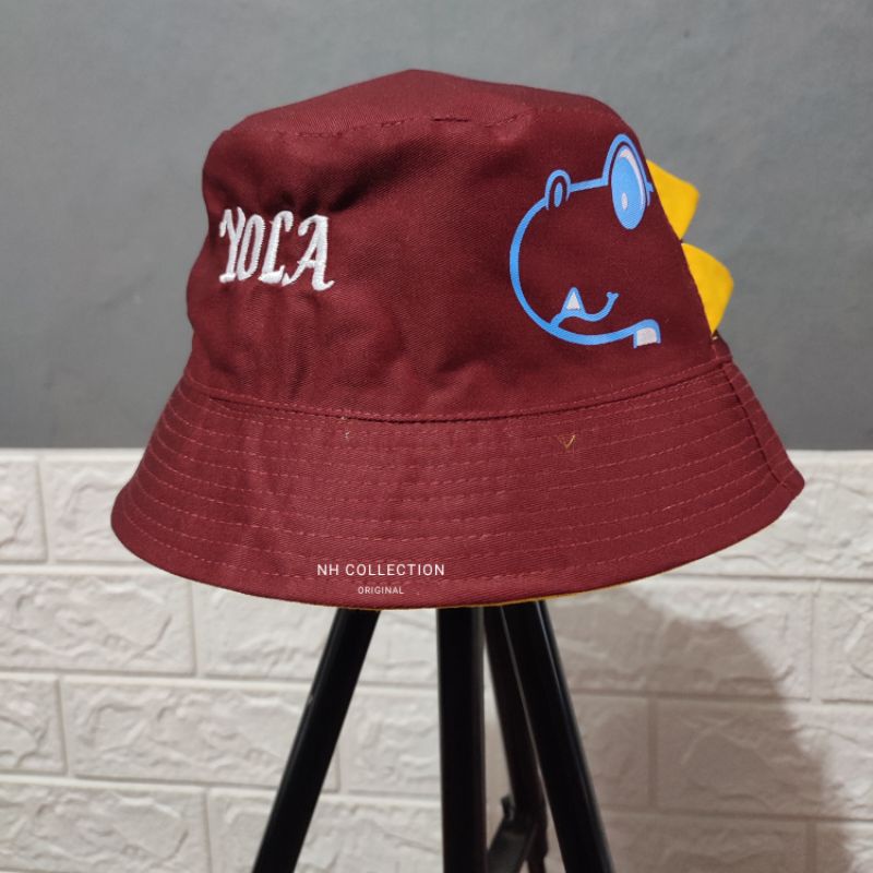 Topi Bucket Dino Anak Unisex BB/Bolak-Balik Polos/ Bordir Nama GRATIS Suka-Suka