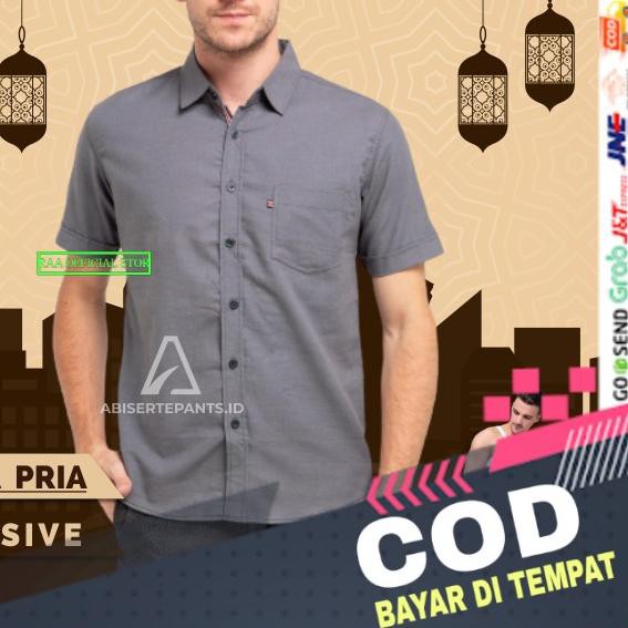 ☜ ORI KEMEJA POLOS PRIA LENGAN PENDEK KASUAL BAJU HEM PRIA WARNA MOCCA UKURAN M L XL ➷