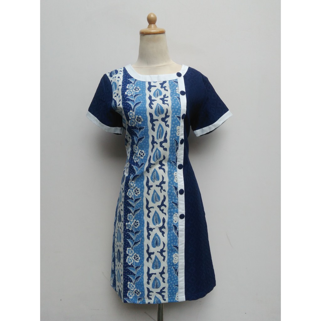 Batik Tulis Dress Wanita Casual Model Biru
