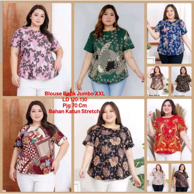 Baju Blouse Batik Jumbo XXL/Batik Atasan  Wanita Katun Stretch Big Size