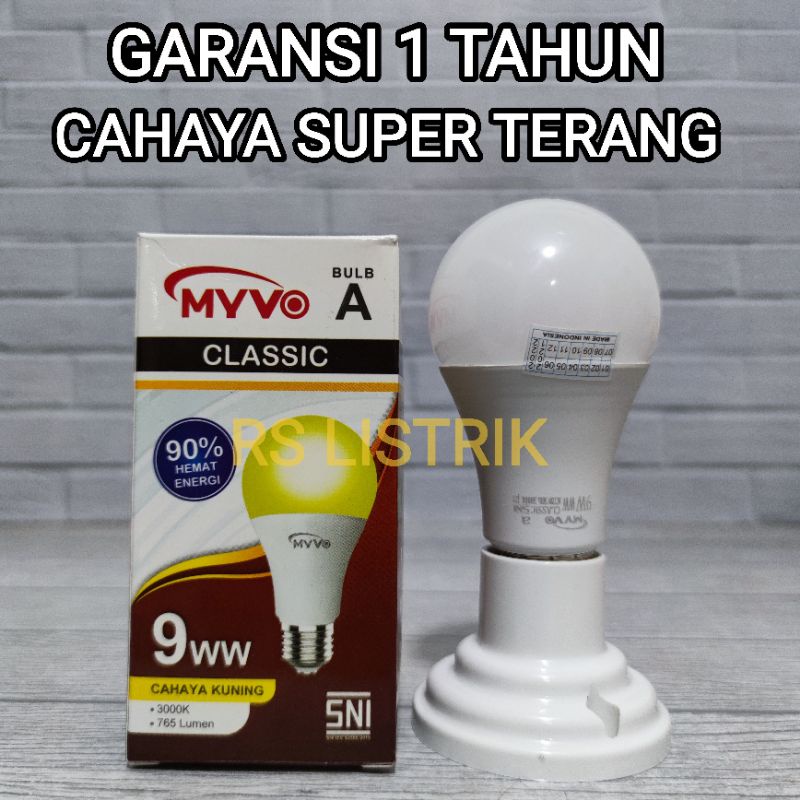 MYVO CLASSIC LAMPU LED BULB 9W CAHAYA KUNING WARM WHITE 3000K BERGARANSI 1 TAHUN