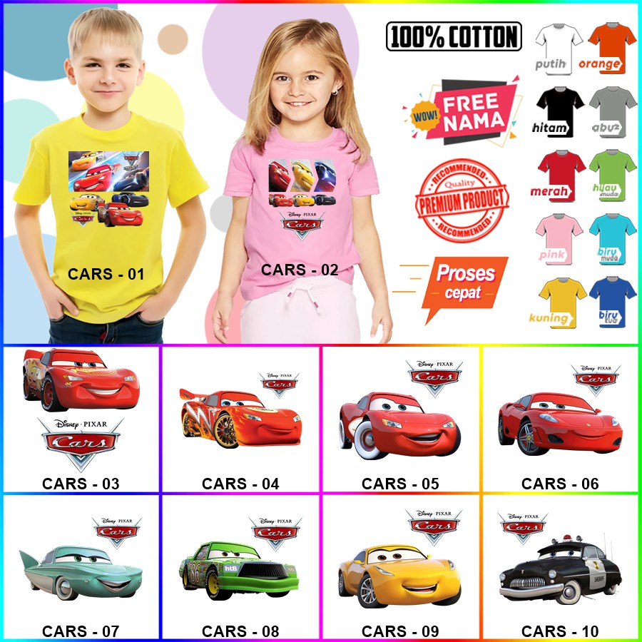 Baju Kaos ANAK DAN DEWASA CARS COUPLE (FREE NAMA)