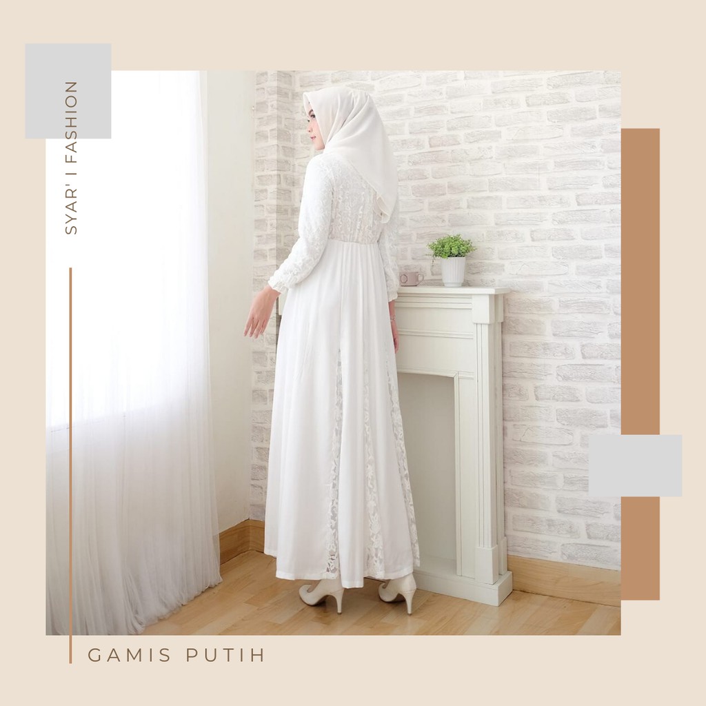 Baju Gamis Brukat Syari Wanita Perempuan Muslim Lebaran Pesta Putih Terbaru 2020