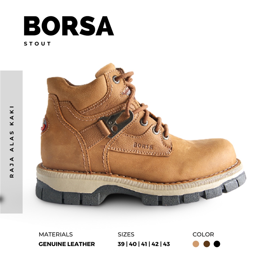 SEPATU BOOTS PRIA KULIT ASLI | BORSA - STOUT