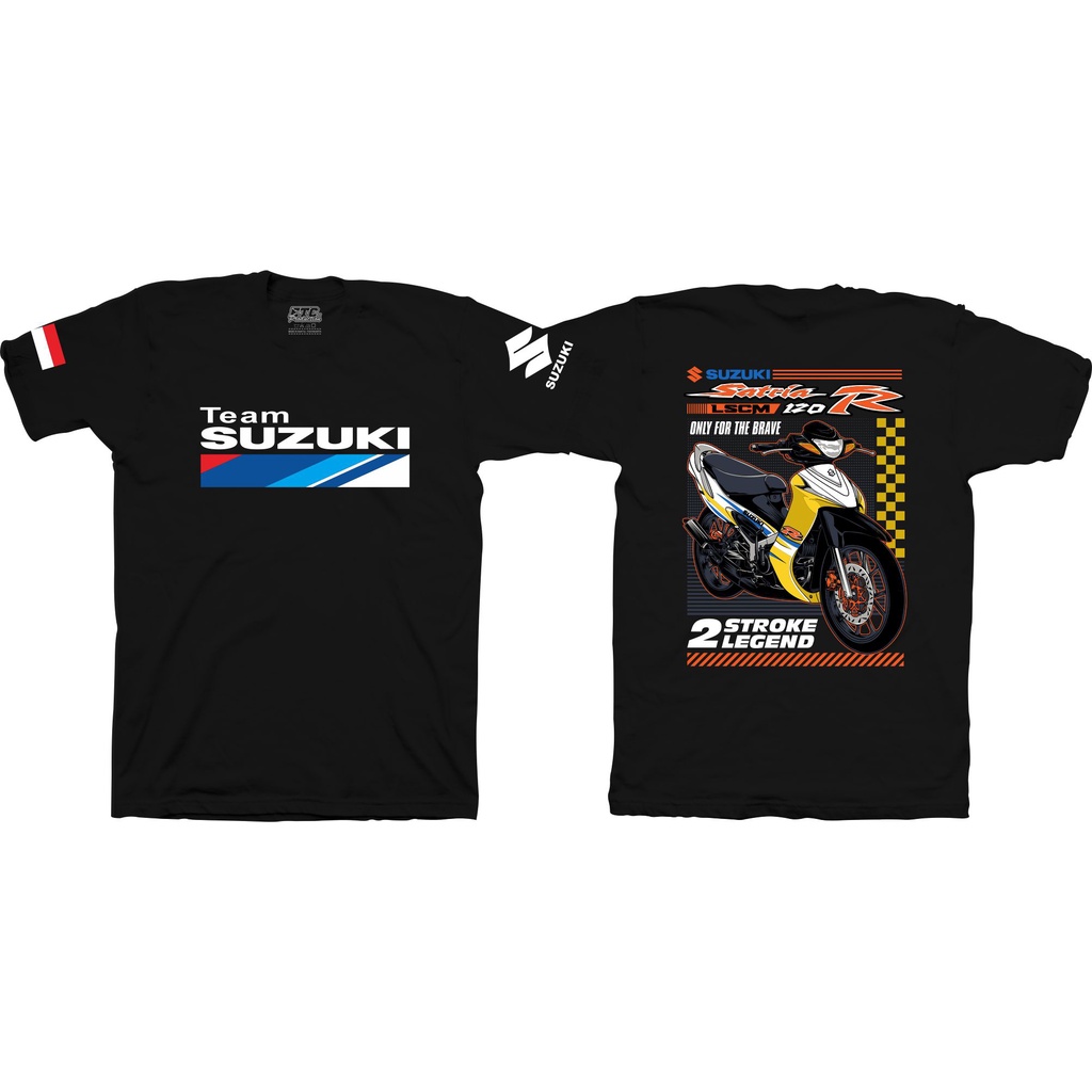 Kaos Satria 2 Tak atau Baju Suzuki Satria 2Stroke Engine LSCM Kuning Putih Satria 120 R Lengan Pende