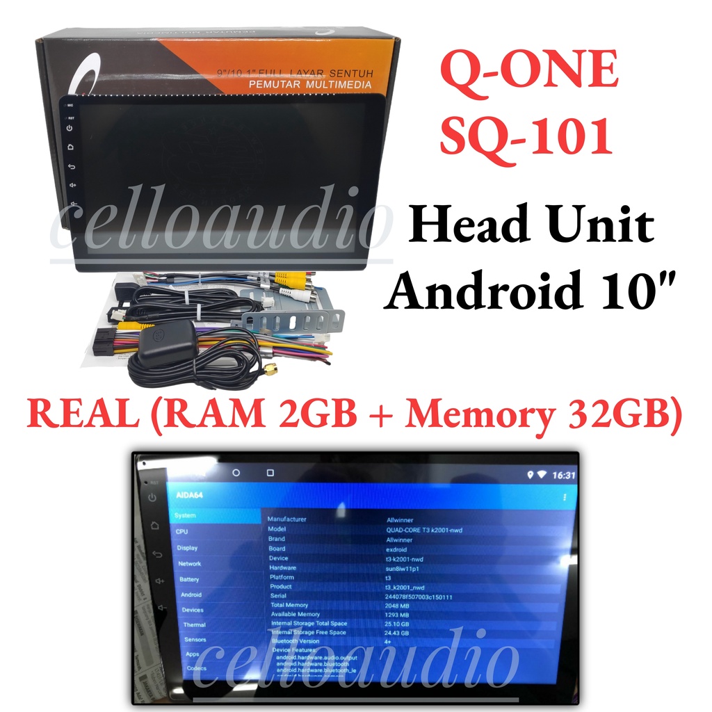 Head Unit Android 10" Q-One SQ-101 Double Din 10 Inch SQ 101