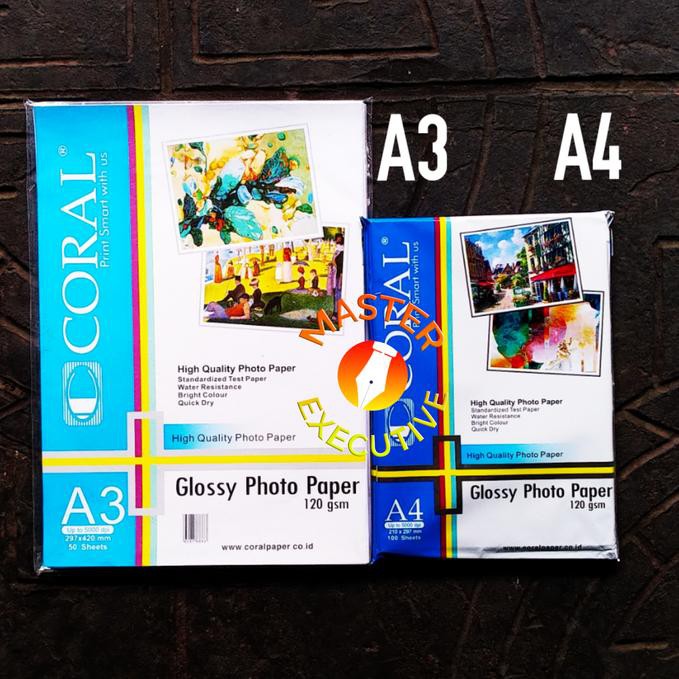 

♠47♝ Coral Glossy Photo Paper A3 120 gsm 50 lbr / Kertas Foto Brosur