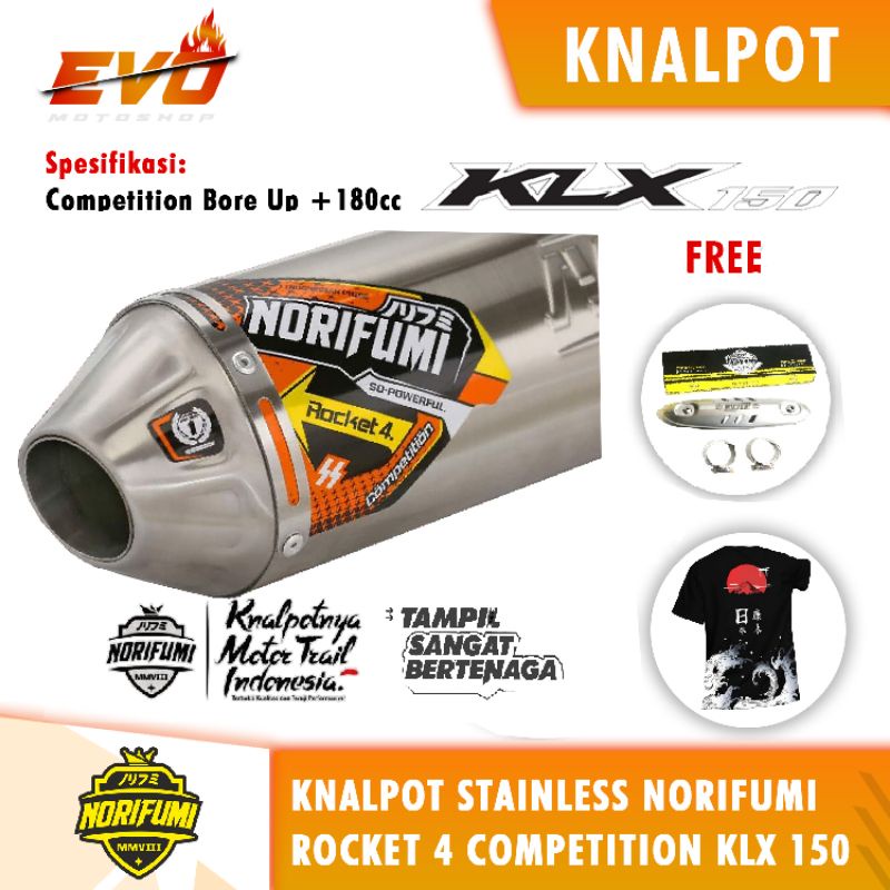 knalpot norifumi KLX 150 rocket 4 kompetisi stainlese