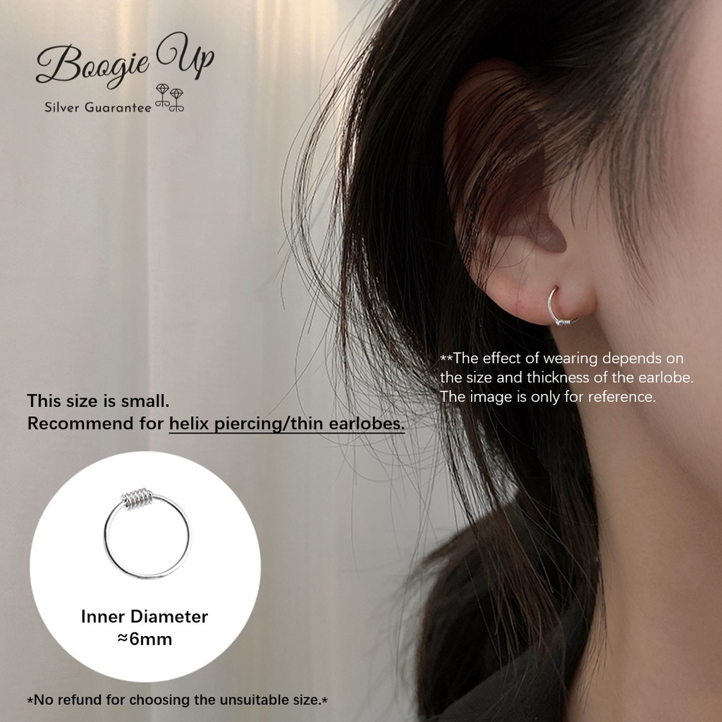 100% S925 Perak Wanita Pria Pasangan Kecil Telinga Tulang Anting-Anting 6-10 Mm Cincin Lingkaran Hoop Helix Piercing-Perak 6mm
