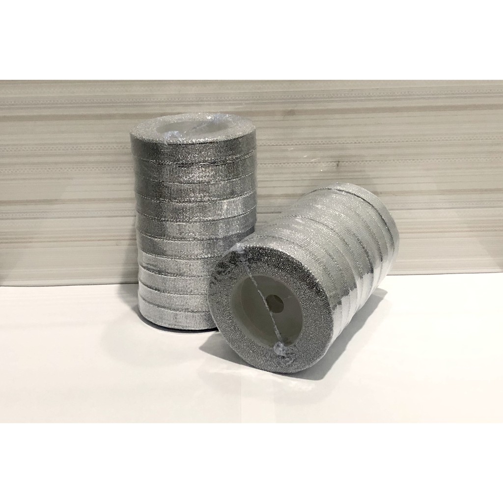 

Pita perak metalik 1/2” / pita emas metalik 1.2 cm glitter metallic ribbon isi 10 roll
