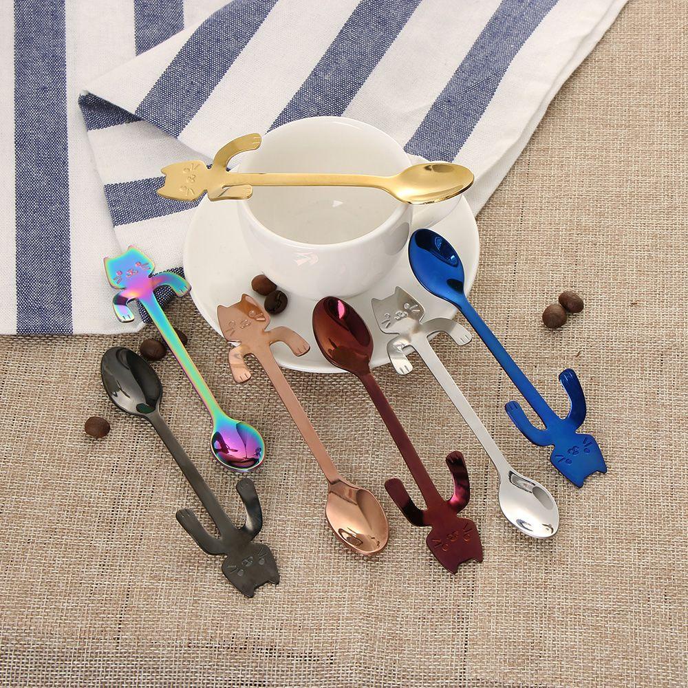Solighter 1/2pcs Sendok Kucing Lucu Home Living Flatware Dinnerware Gagang Panjang