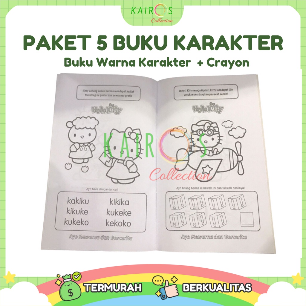 Paket Hemat 5 Buku Mewarnai Anak Motif Karakter 5 in 1 Lengkap &amp; Pensil Warna