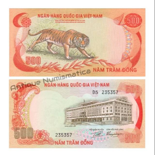UANG ASING SOUTH VIETNAM 500 DONG 1972 UNC ORIGINAL CLASSIC TIGER INDOCHINESE