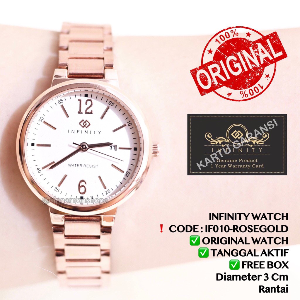 Jam tangan rantai wanita INFINITY original tanggal aktif rantai stainless steel FREE BOX &amp; BATERAI ANTI AIR