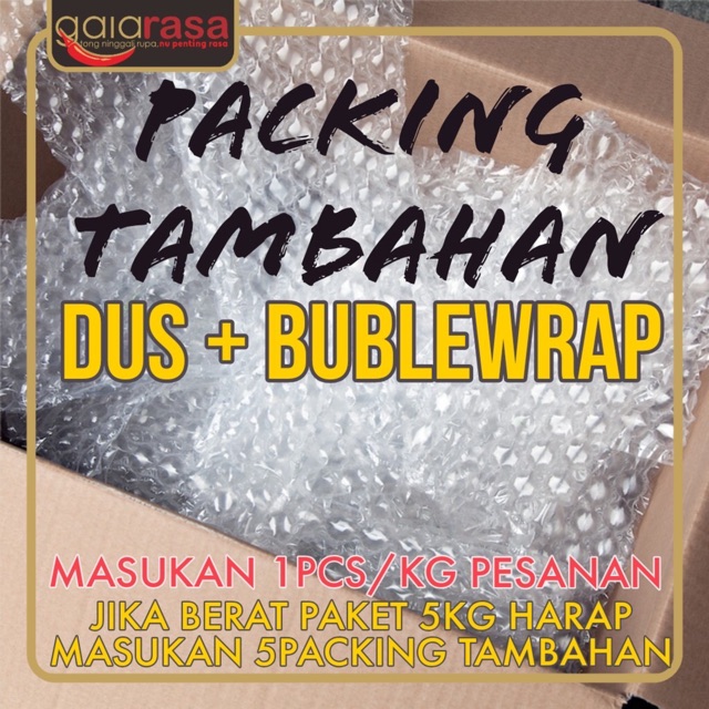 Packing Tambahan Dus + Bubble wrap untuk Keamana dijalan  *jika mebutuhkan