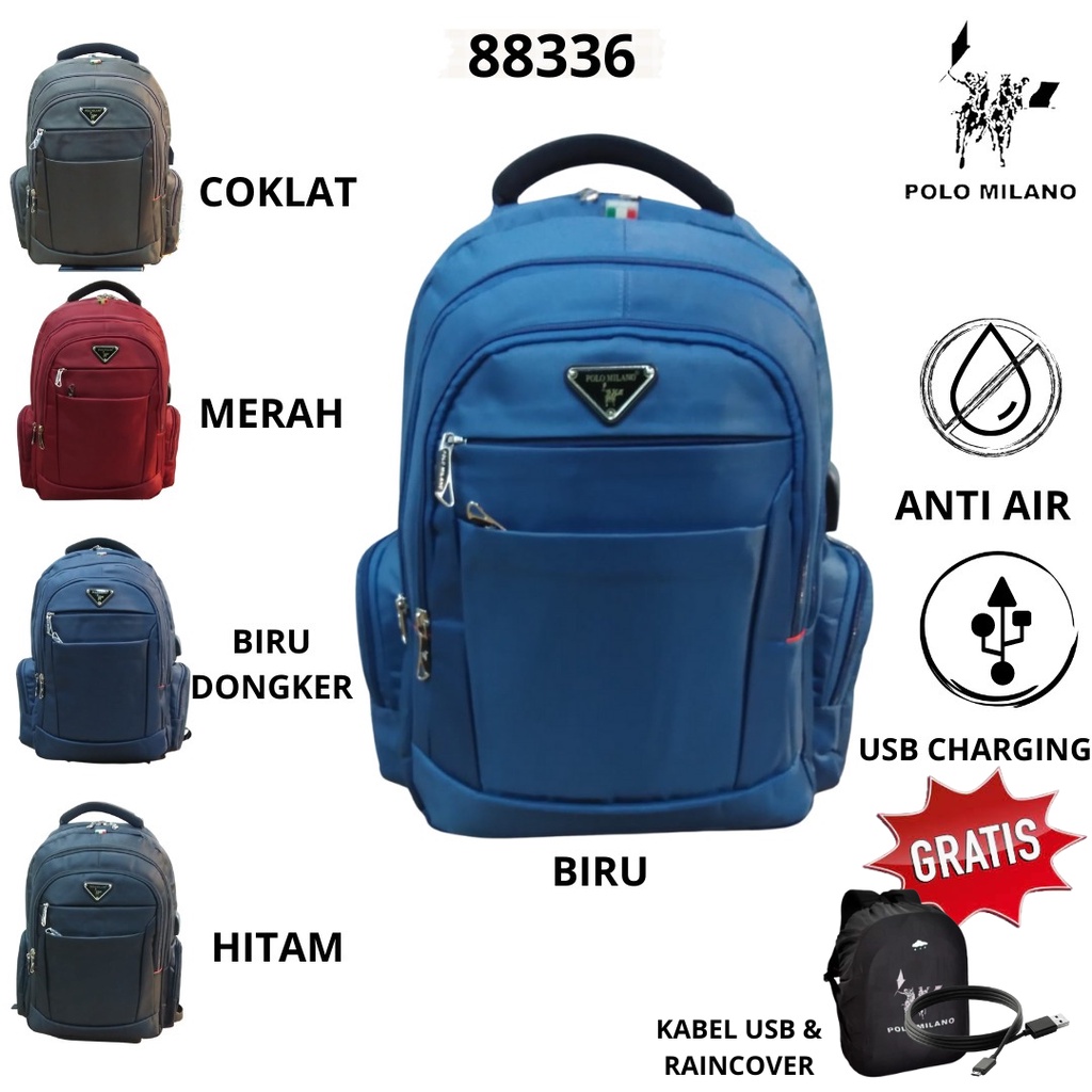 Tas Ransel Laptop  Import POLO MILANO 88336 ORIGINAL Ransel  Anti Air