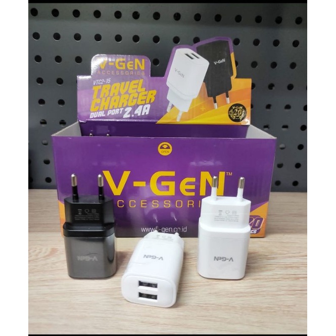 MINIGO 1pcs Travel Charger V-Gen VTC2-15 Batok Casan Kepala Charger Casan Vgen 2.4A 2usb