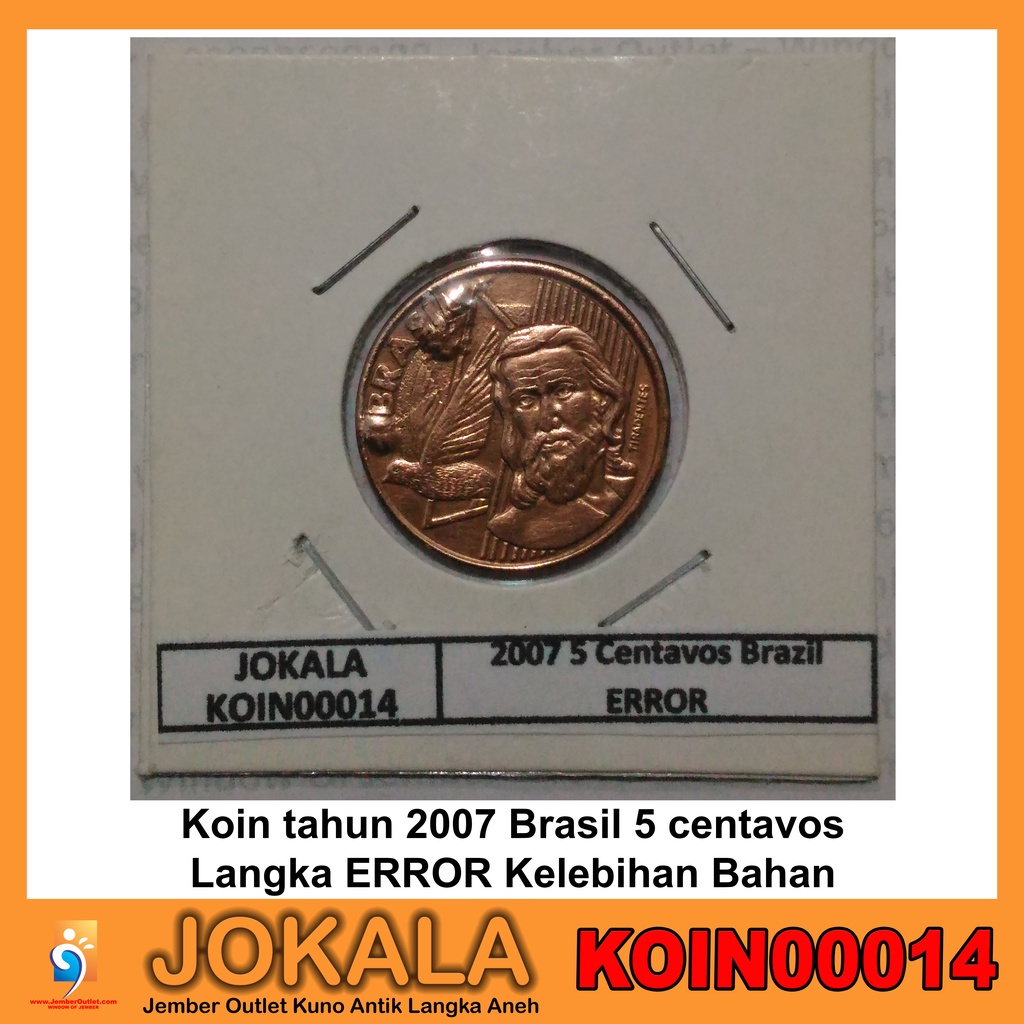 Koin tahun 2007 5 centavos Brasil uang 5 centavos Langka ERROR Kelebihan Bahan