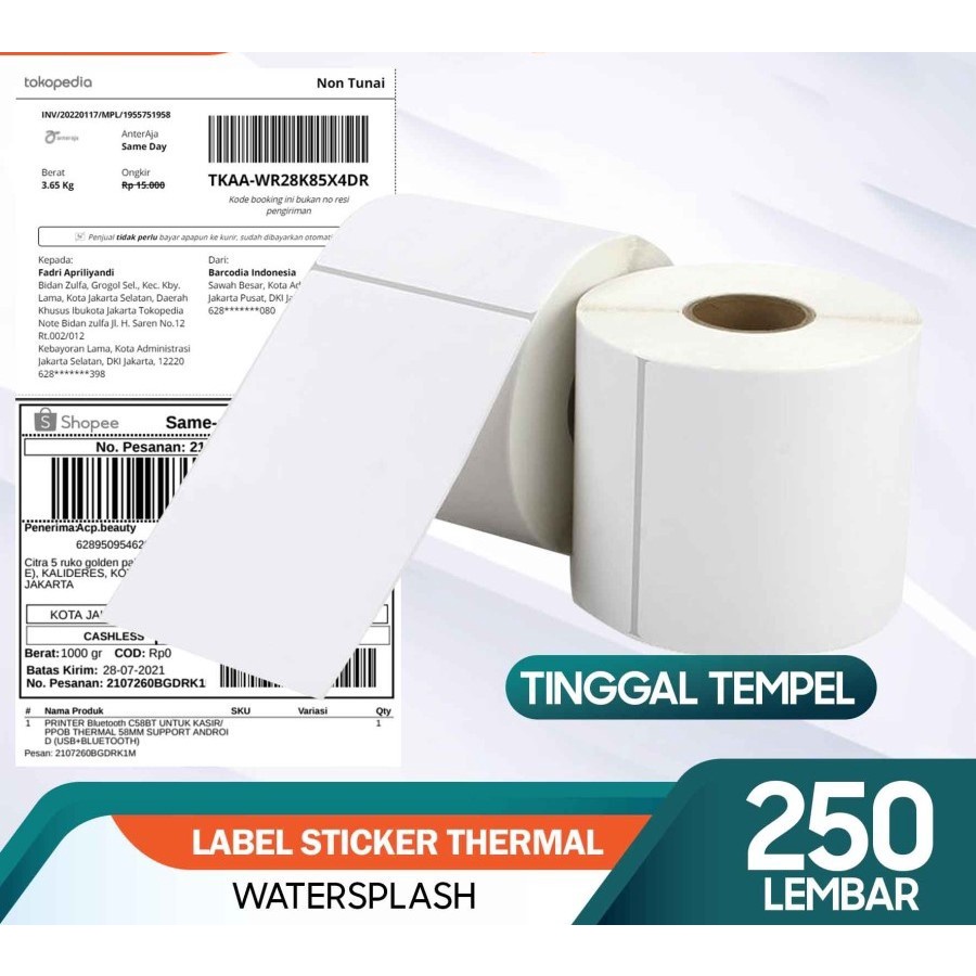 Kertas Thermal 100x150 mm/Thermal Label 250/500Pcs - MODEL ROLL&amp;LIPAT