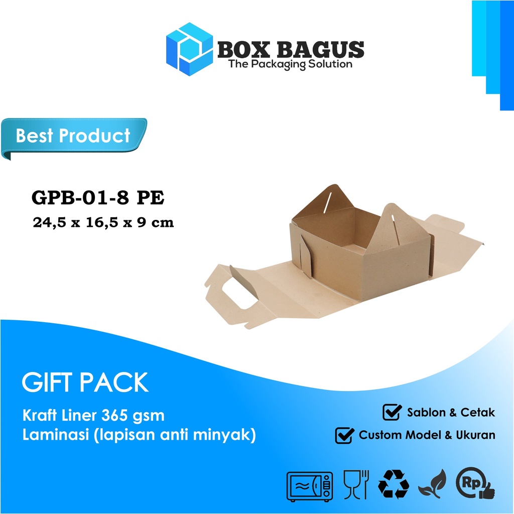 GIFT PACK 24,5x16,5x9 KRAFT 365 GSM LAMINASI - GABLE BOX DUS KOTAK HAMPERS KUE KERING SNACK