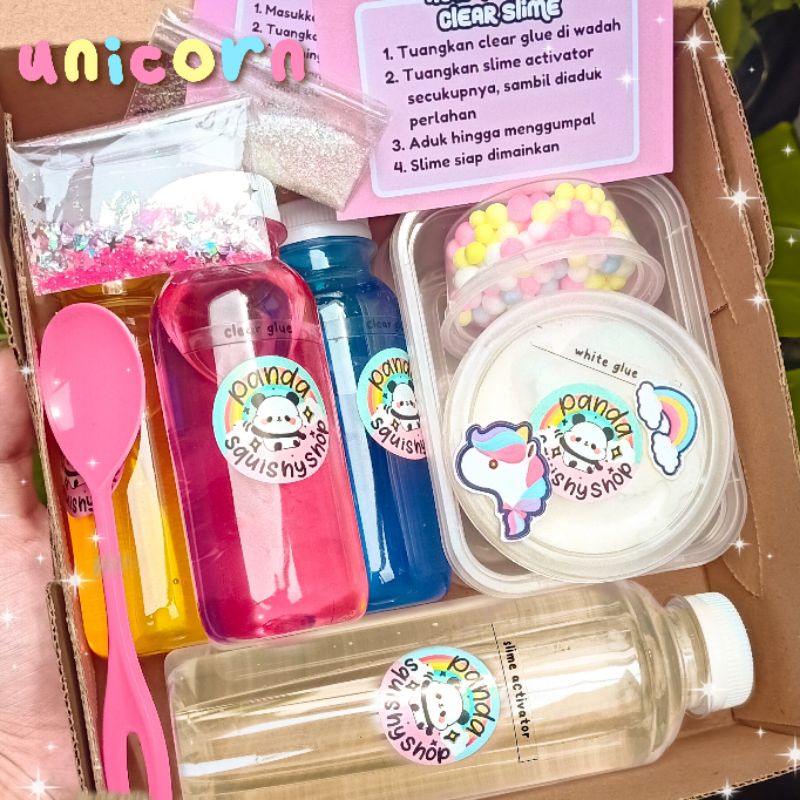 unicorn slime kit &amp; galaxy slime kit by pandasquishyshop isi clear glue 3 slime activator white glue glitter tutorial slime kit glitter unicorn sticker cup slime / Christmas gift/ Christmas hampers/ gift/ kado /kado natal/ hampers natal