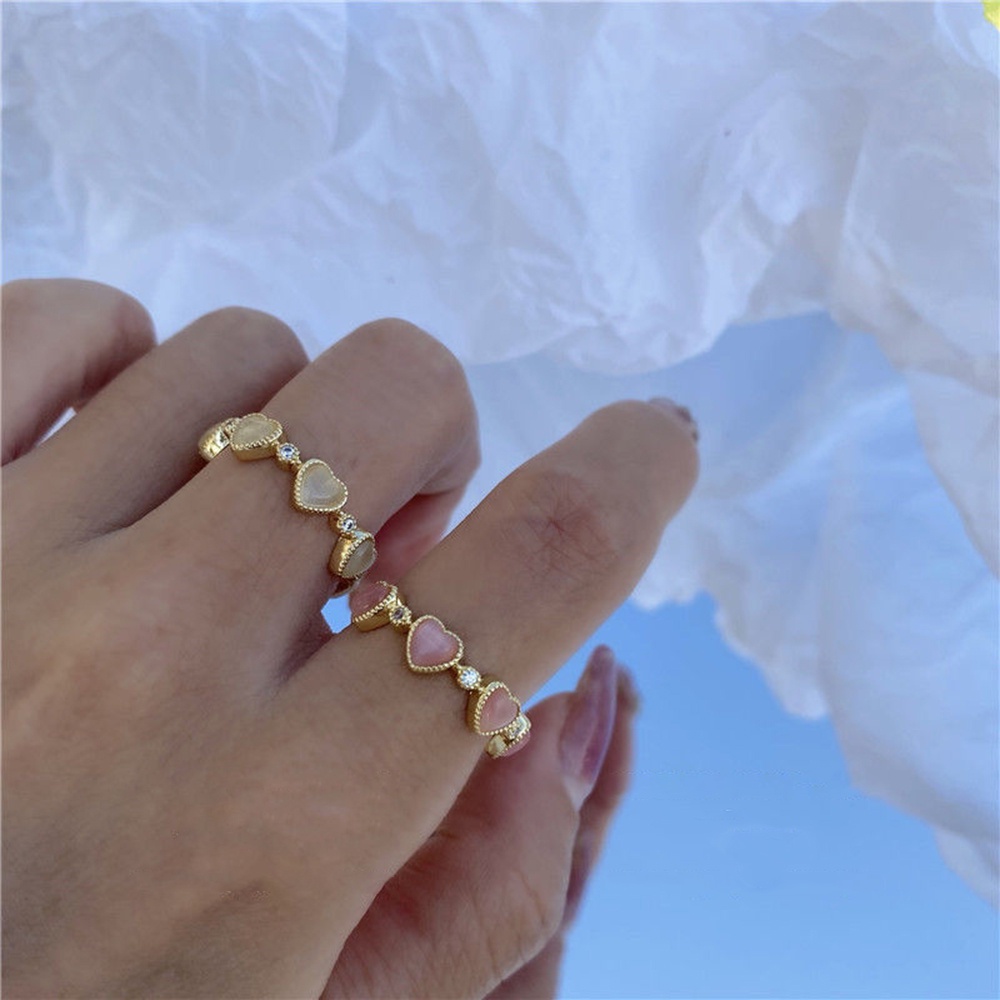【COD Tangding】 Cincin Batu Opal Zircon Bentuk Hati Model Terbuka Gaya Korea Untuk Wanita