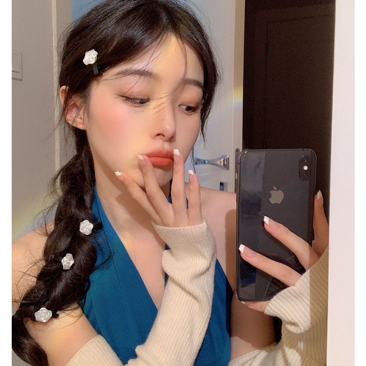 Jepit Rambut Duckbill Desain Bunga Camellia Warna Putih Untuk Wanita