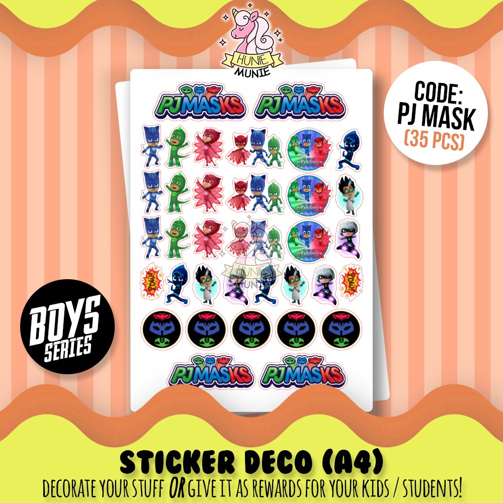 

Sticker Deco - PJ Mask Masks - BOYS SERIES - Stiker Reward Anak Cake Topper - Hunie Munie