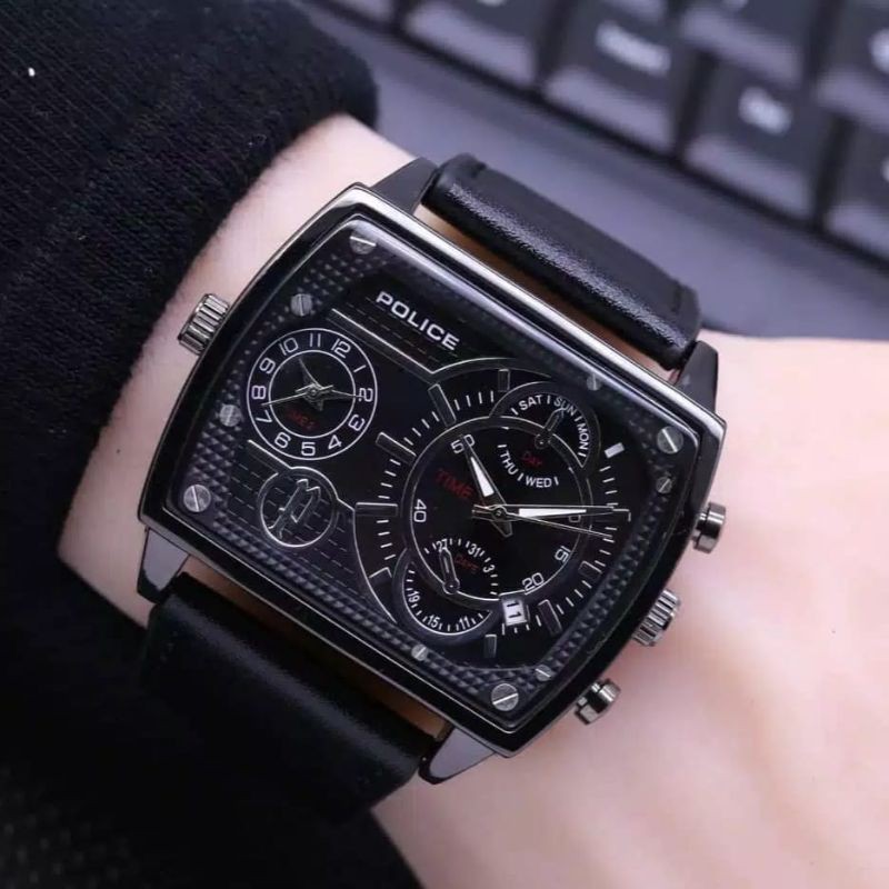 (BEST SELLER) JAM TANGAN PRIA POLICE 8089 DOUBLE TIME FREE BOX & BATERAI