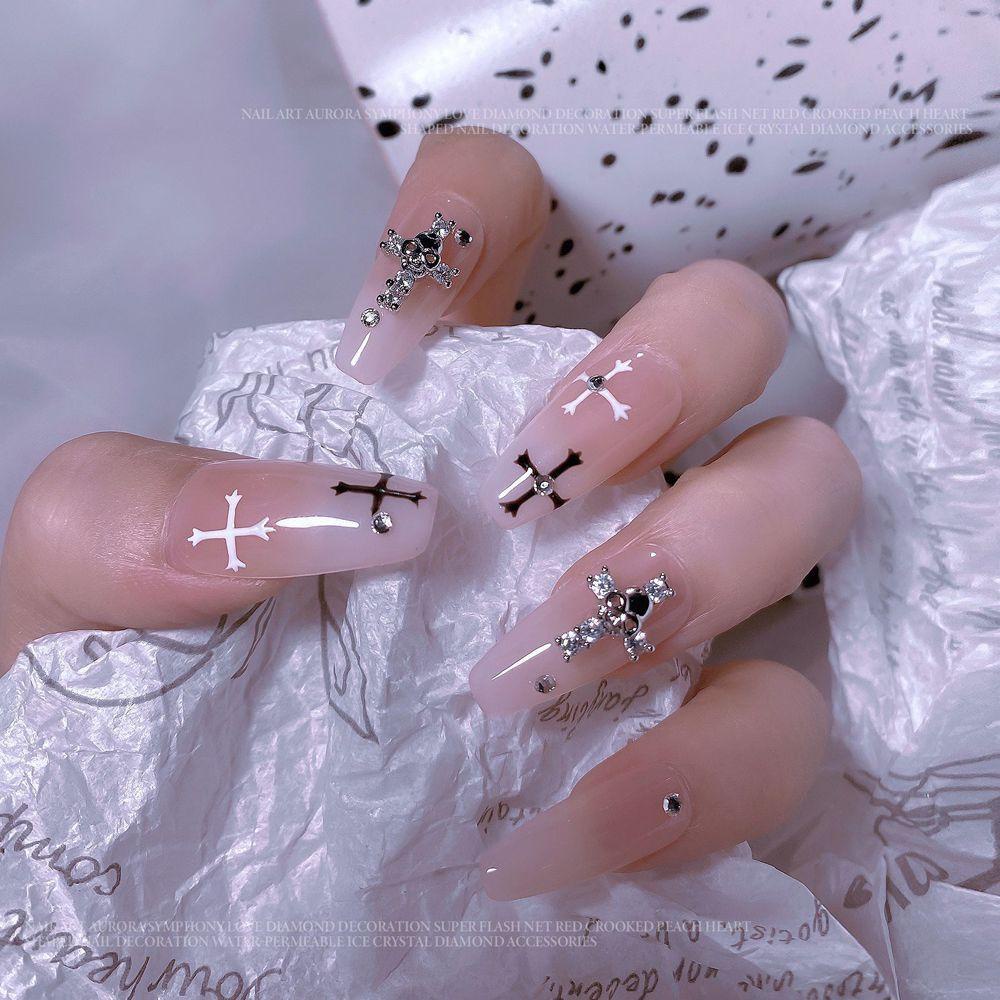 AUGUSTINA Agustina Glitter Jantung Kuku Pesona Cross Elegan Ornamen Flatback Zirkon Kristal Manicure Aksesoris