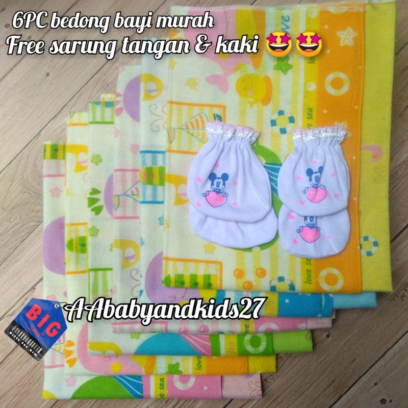 Lucky 1Pak Isi 6PC Bedong Bayi Murah Bonus Sarung Tangan dan Kaki Ukuran 110x90 SNI