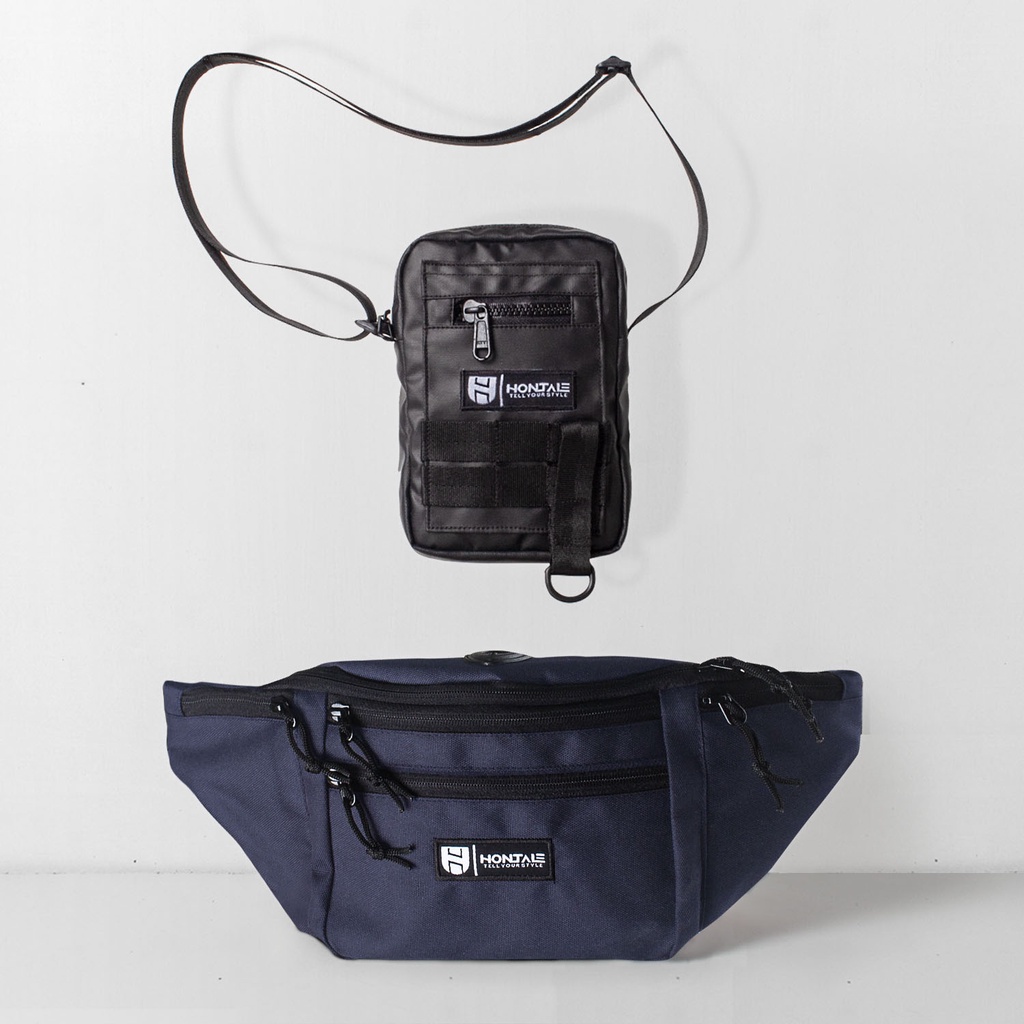 HONTALE | Bundling Tas Waistbag Muzzle Navy + Worth Tas Sling Bag Black