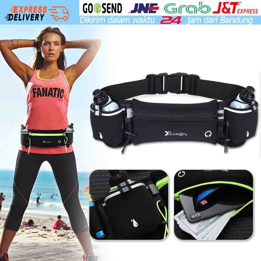 Multifungsi Tas Pinggang Olahraga Waterproof Go Belt / Running Belt dengan 2 Botol