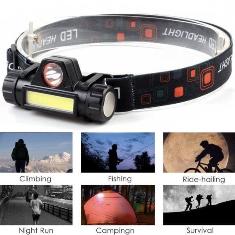 Headlamp Emergency Senter Kepala Led Cob Bisa Dicas Ulang