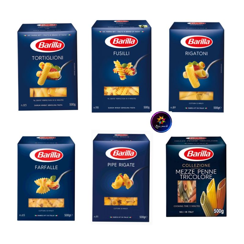 

Barilla Pasta 500gr Tortiglioni/Rigatoni/Fusilli/Pipe Rigate/Pipe Rigatep/Mizze Penne Tricolore/impr