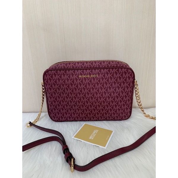 MK LARGE CAMERA BAG CROSSBODY SIGNATURE DARK BERRY