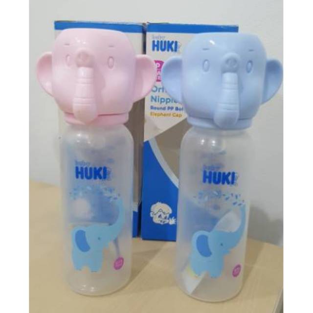 Botol susu Huki baby PP BP 240 ml dot gepeng tutup gajah bpa free #337