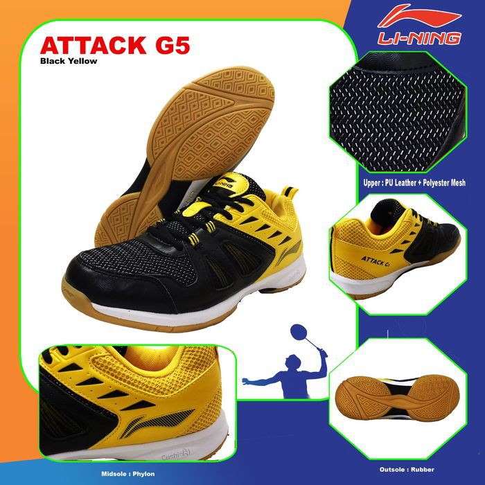 LINING ATTACK G5 SEPATU BADMINTON ORIGINAL - BLACK YELLOW
