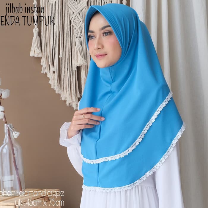 Jilbab Khimar Kerudung Hijab Instan Renda tumpuk - Hg6