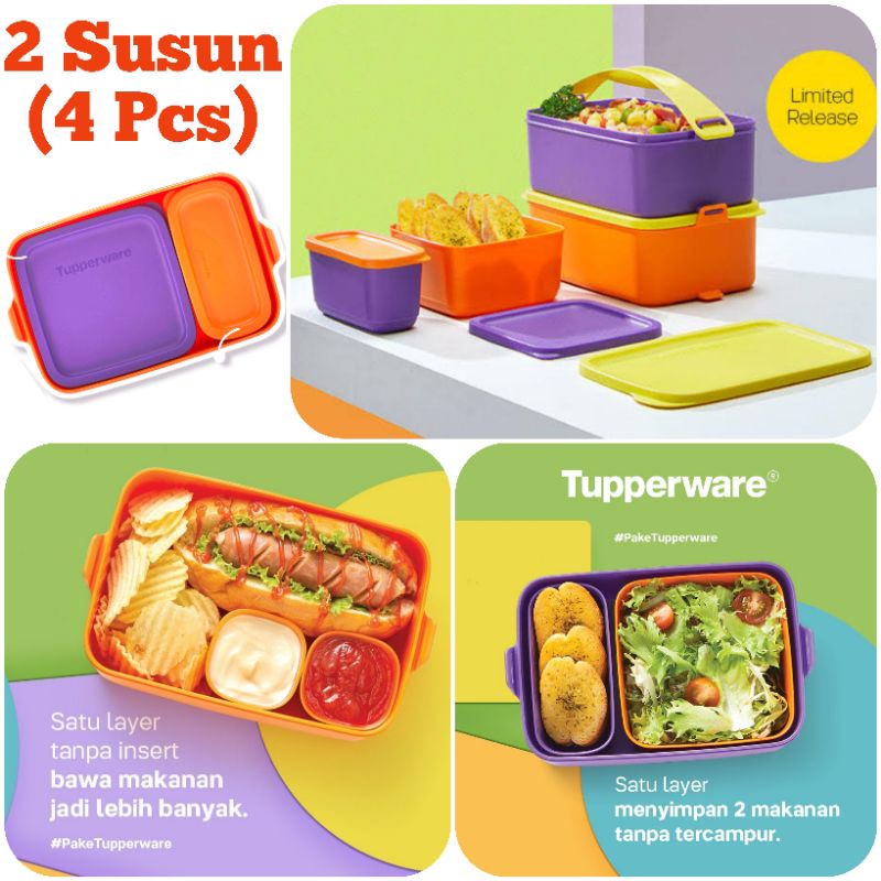 Tupperware Promo Rantang Set Wadah Piknik Untuk Nasi Lauk Roti Sayur Buah Daging Ikan Burger Salad