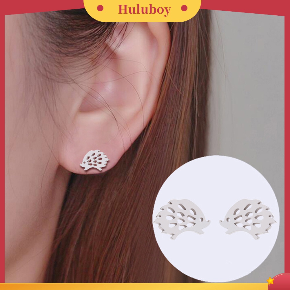 Anting Stud Desain Landak Hollow Bahan Stainless Steel Gaya Minimalis Untuk Wanita