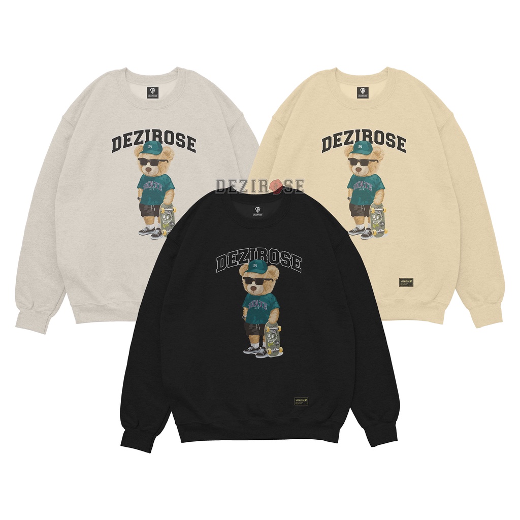 DEZIROSE Sweater Crewneck Bear Skate Pria &amp; Wanita Distro Fleece Tebal Premium Size M-XXL