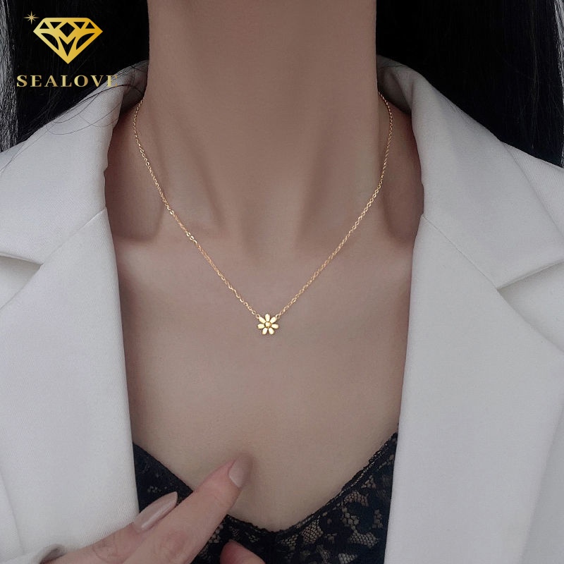 kalung titanium Wanita anti karat Krisan Liontin necklace Premium simple Bunga Daisy