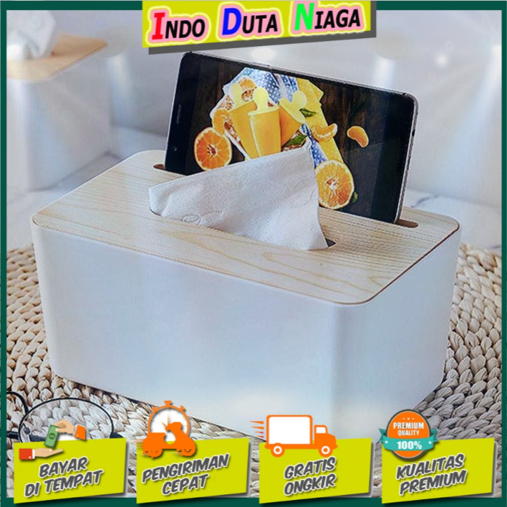 TaffHOME Kotak Tisu Kayu Tissue Box dengan Holder Smartphone - ZJ008