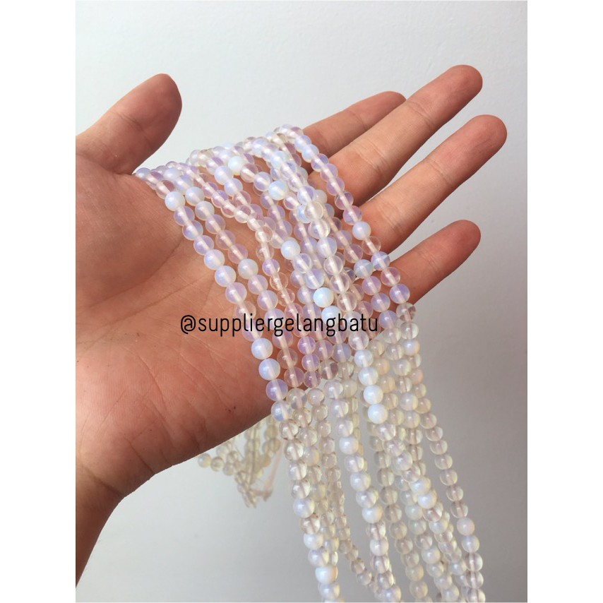 Moonstone opalite agate 6mm ready stock glow bahan gelang kalung murah akik transparan tembus senter