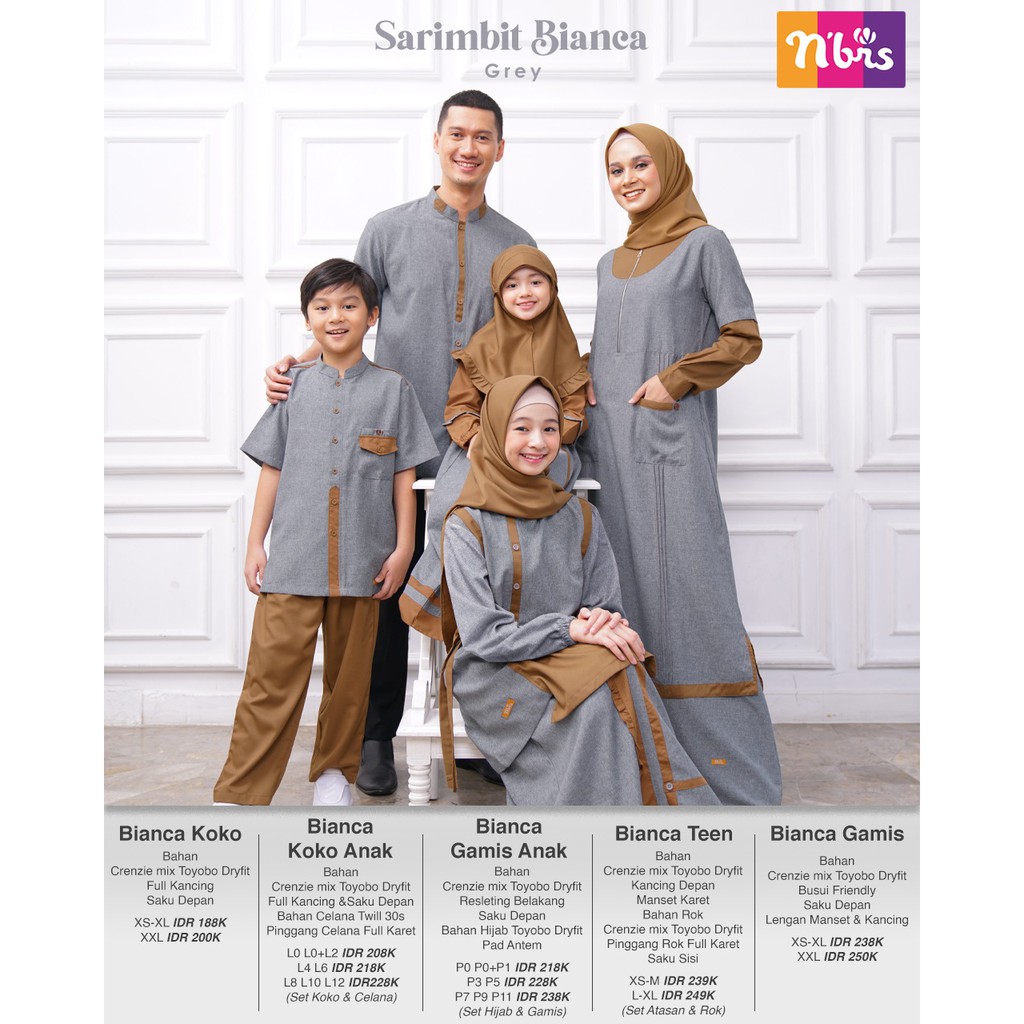 NIBRAS SARIMBIT BIANCA GREY BAHAN CRENZIE MIX TOYOBO DRYFIT BAJU LEBARAN KELUARGA BAHAGIA